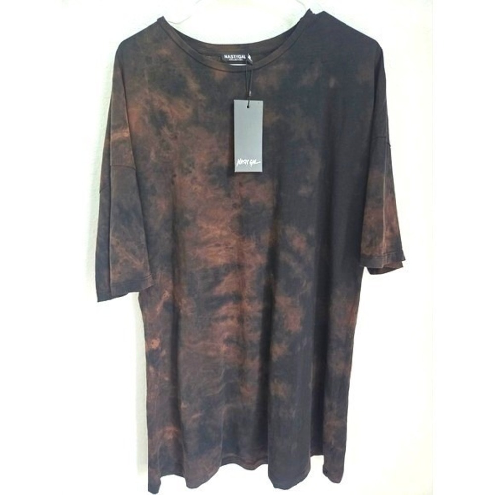 Nasty Gal Collection Oversized Acid Wash Tie Dye T-Shirt Brown Black Medium NWT